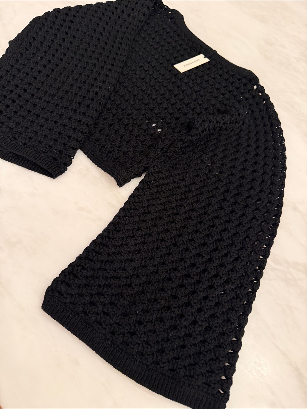 Banana Republic Black Crochet Openwork cropped Crewneck Sweater, bell sleeve NWT - Picture 4 of 10